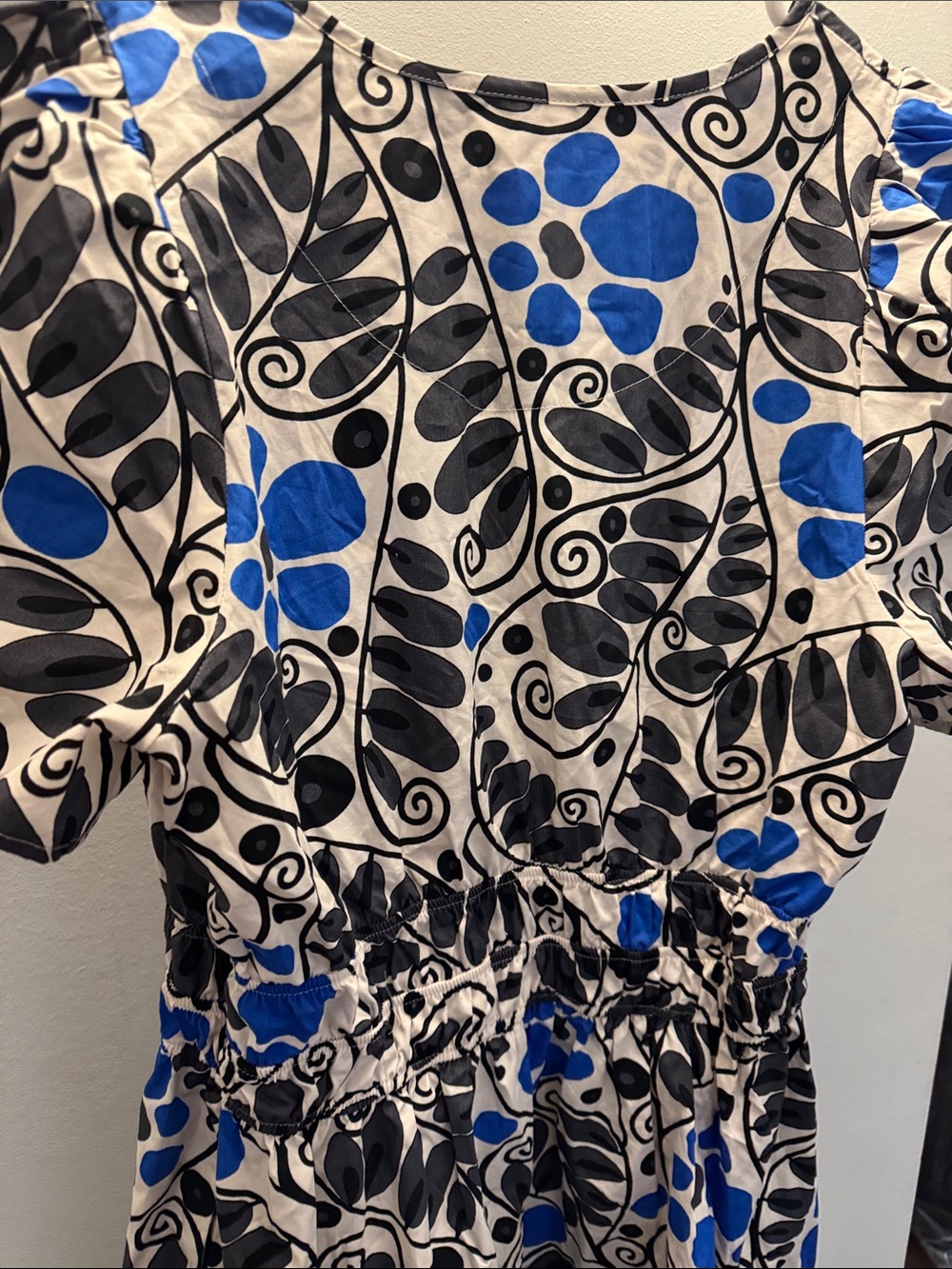 Anthropologie White Dress with Blue and Black Floral Print - Picture 6 of 10